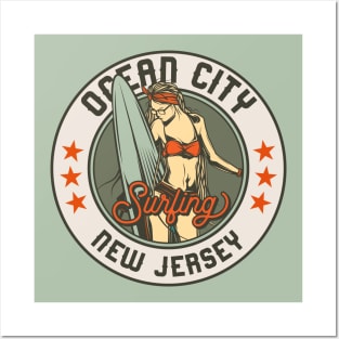 Vintage Surfing Badge for Ocean City, New Jersey Posters and Art